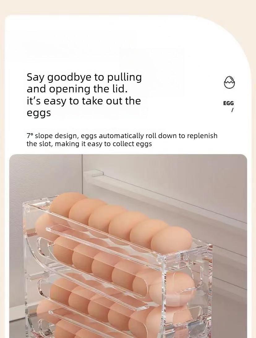 Rolling Egg Storage Box for Refrigerator, Household Egg Holder, Automatic Sliding Tray Egg Preservation Organizer