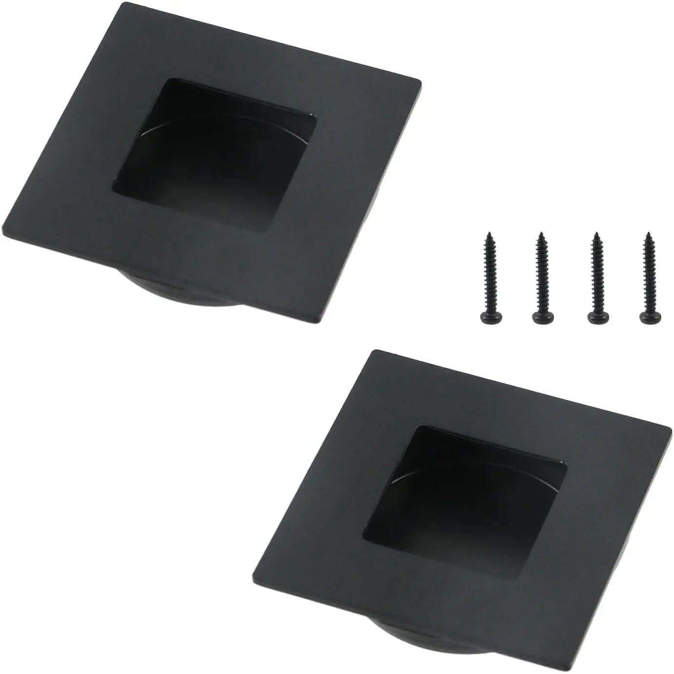 Stainless Steel Recessed Cabinet Handles,2"x2"Matte Black, 2 count | Square Finger Pulls for Sliding Doors, Drawers & Wardrobes, Matte Black, (Easy Install, Durable)