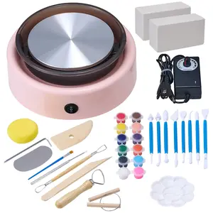 【DealsForYouDays】VEVOR Mini Pottery Wheel, 6 inch Turntable, Forward and Reverse Rotation, Adjustable Speed, Electric Clay Wheel for Kids and Beginners, with Shaping Tools, for Home DIY, Pottery Classes, Pink