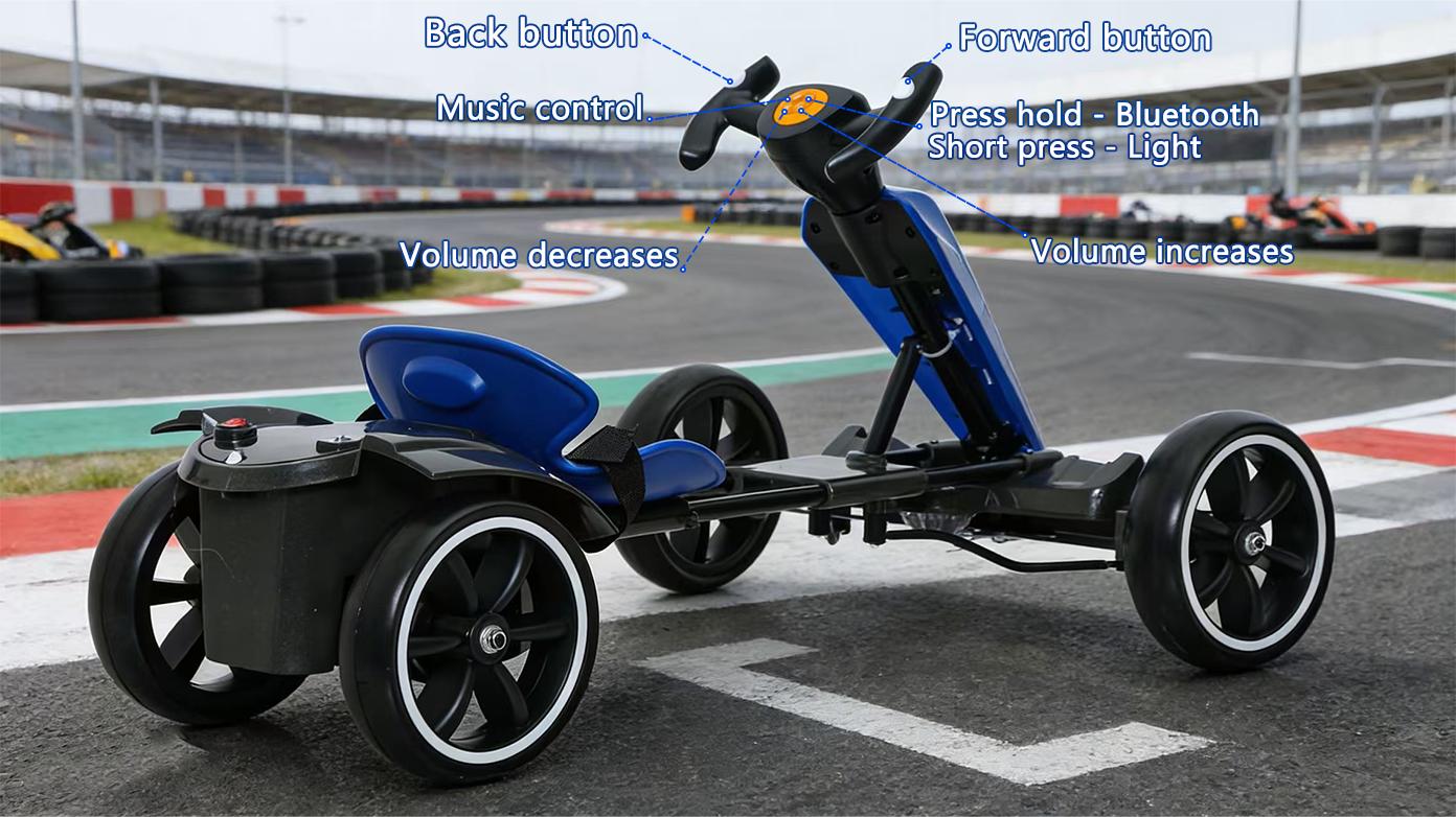 12V electric Kids Pedal Go Kart, Folder Go Kart, Outdoor Ride on Toy with Adjustable Seat, 4 Non-Slip EVA Wheels for Boys and Girls