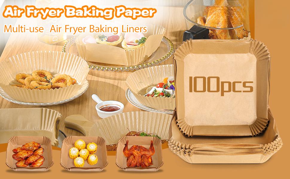 Thicker-Palksky Air Fryer Paper Liners Disposable - 100Pcs Parchment Paper Square, Water-proof, Oil-proof, Non-stick, Free of Bleach for Microwave, Airfryer Accessories (6.3 Inch)