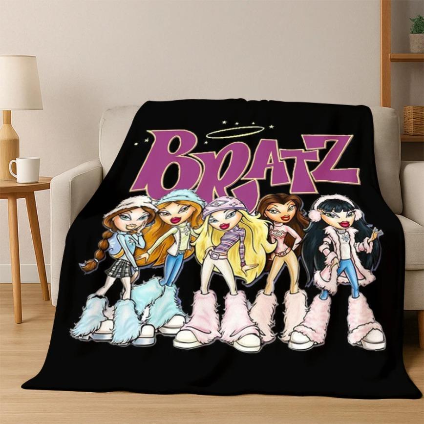 Bratz Doll Flannel Blanket Y2K Aesthetic Passion For Fashion Cute Cartoon Soft Warm Throw For Gamer Room Decor Dorm Essential Bed Sofa Home Holiday Gift