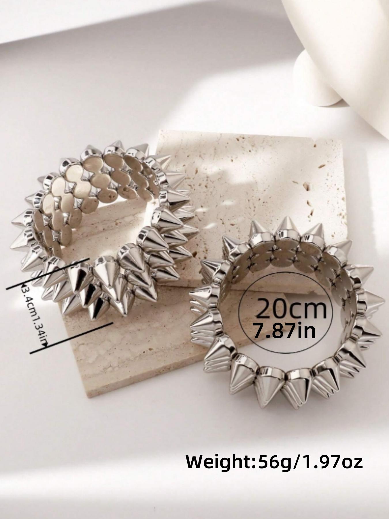 2pcs Punk Style Rivet Spikes Bracelet Set, Unisex Silver Color Edgy Design, Perfect for Daily Wear, Parties & Festivals, Trendy Jewellery Accessories