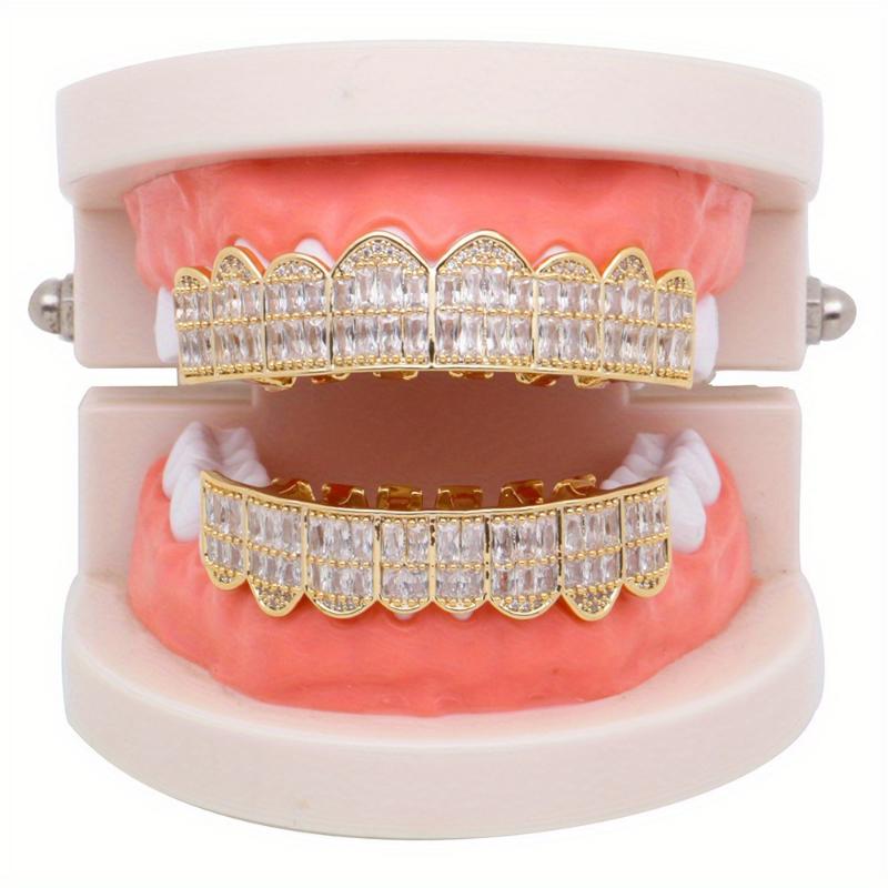 2pcs/SET Baguette Set 8 teeth Grillz for Mouth Top Bottom Hip Hop Teeth Grills - Cap