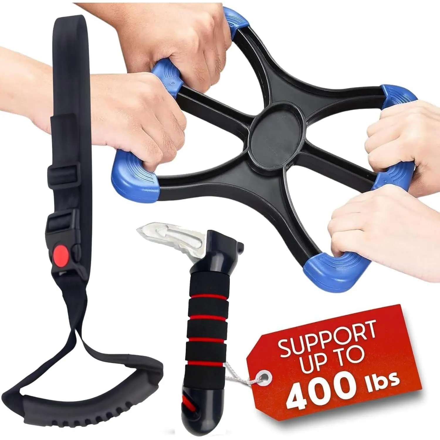 3-in-1 Elderly Assistance Kit Standing Aid Car Assist Grab Handle Gift for Seniors Disabled Pregnant Portable Accessory for Convenient Daily Living Travel (Red)