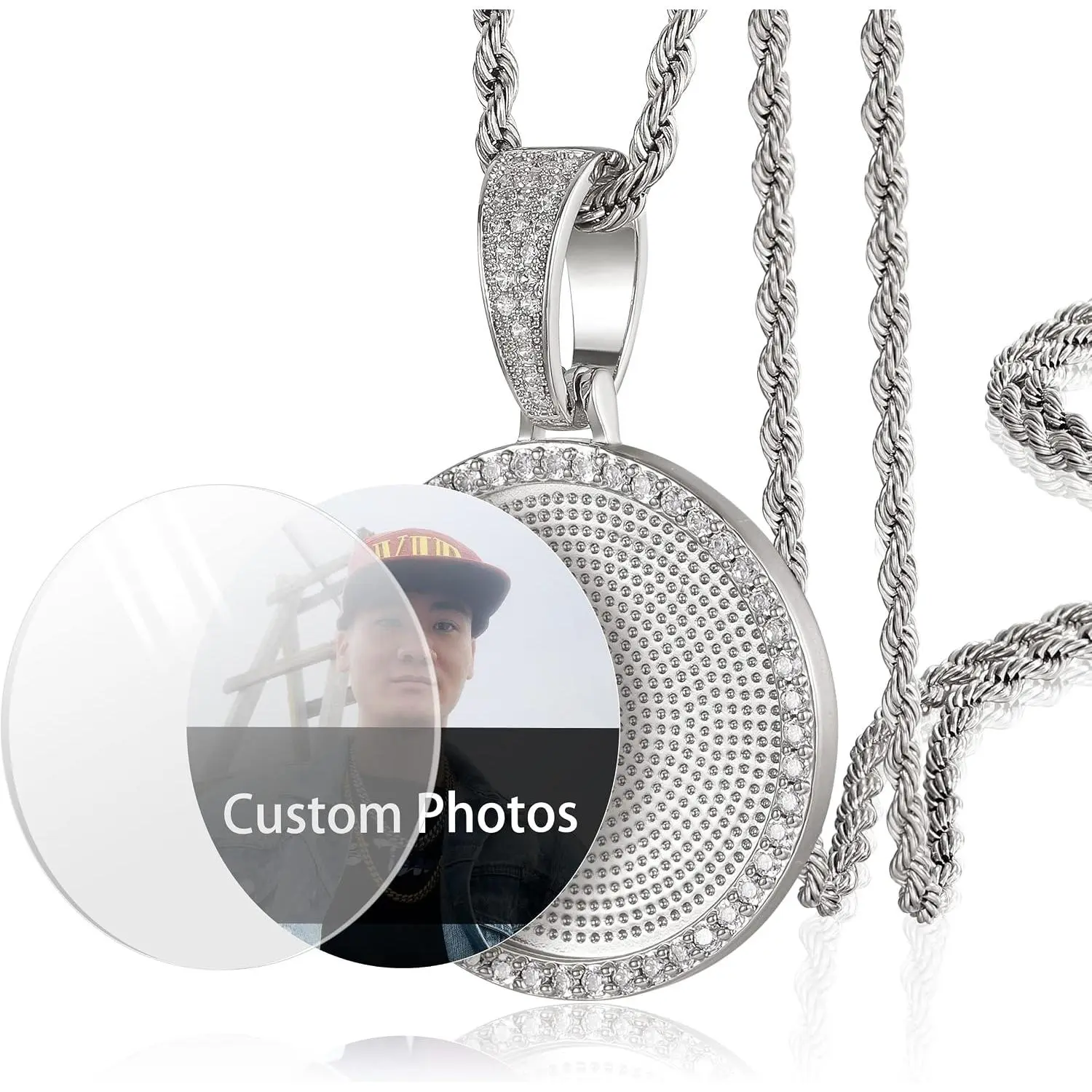 Personalized Picture Pendant Necklace Blank Picture  | Custom DIY , Iced Out Angel  Pendant
