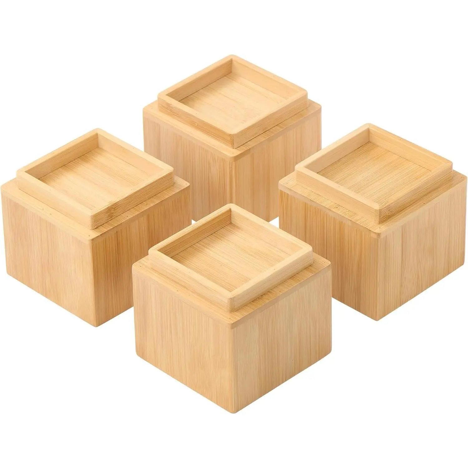 4-Pack Natural Solid Bamboo Bed Risers, 4-Inch 2000 LBS Heavy Duty Furniture Height Extenders with Anti-Fall Edge, Support Blocks for Bed, Sofa, Four-Pack