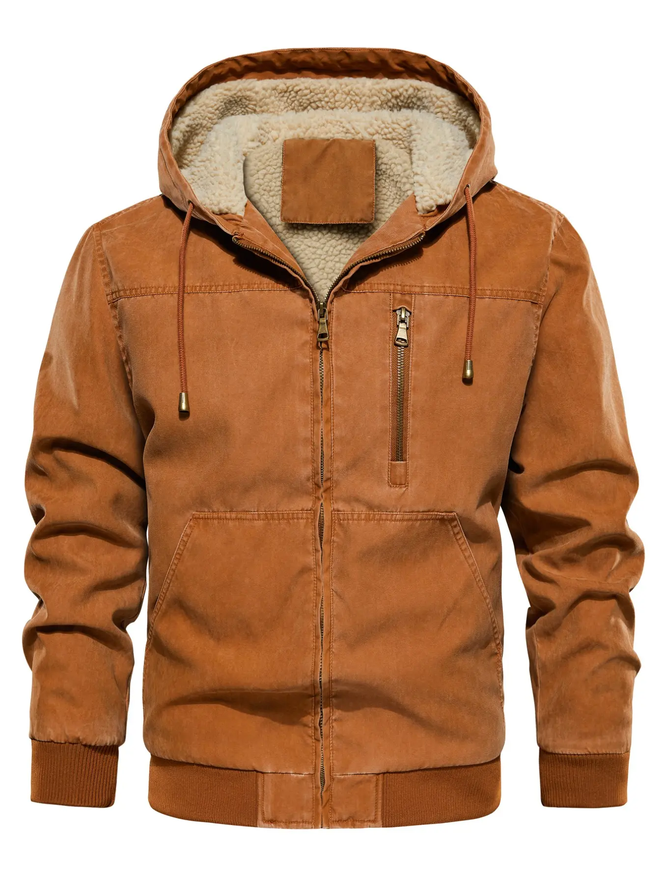 Men's Casual Work Boxy Jacket, Heavy Wash Canvas Material, Fleece Lining, Comfortable and Durable, Ideal for Daily Wear, Fashion Men's Outerwear