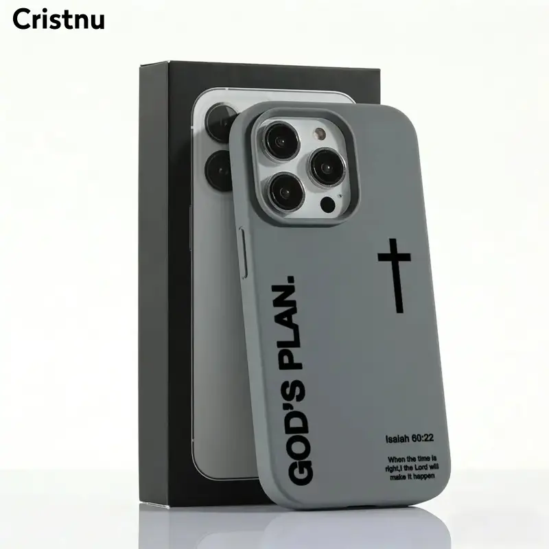 1PC "God's Plan" Isaiah 60:22 Bible Verse Cross Phone Case, Large Hole Liquid Silicone Skin-friendly Protective Cover for iPhone 17 Pro Max 16 15 14 13 12 11 Plus Air Pro, Perfect Christian Gift & Daily Use