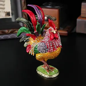Elegant Rhinestone High Heel Rooster Jewelry Box Storage, Ideal for Small Accessories & Rings, Unique Desktop Decor, Trendy Lucky Energy Souvenir