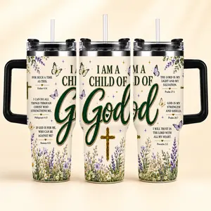 I Am a Child of God Tumbler, Christian Floral Travel Mug with Bible Verses, Inspirational Faith Gift for Women, Mom, Wife, Sister, 40oz Religious Coffee Cup