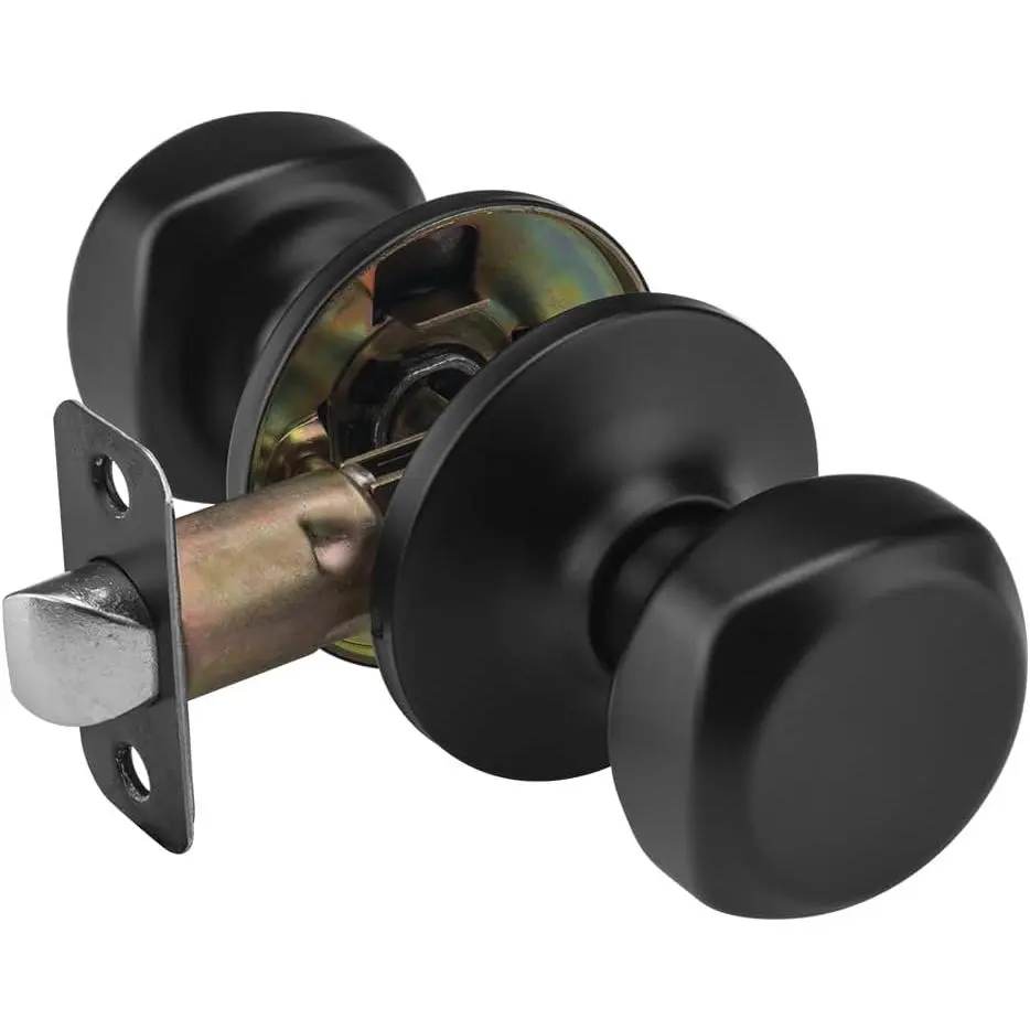 Black Door Knob Interior, Square Doorknob with Non Locking for Hall