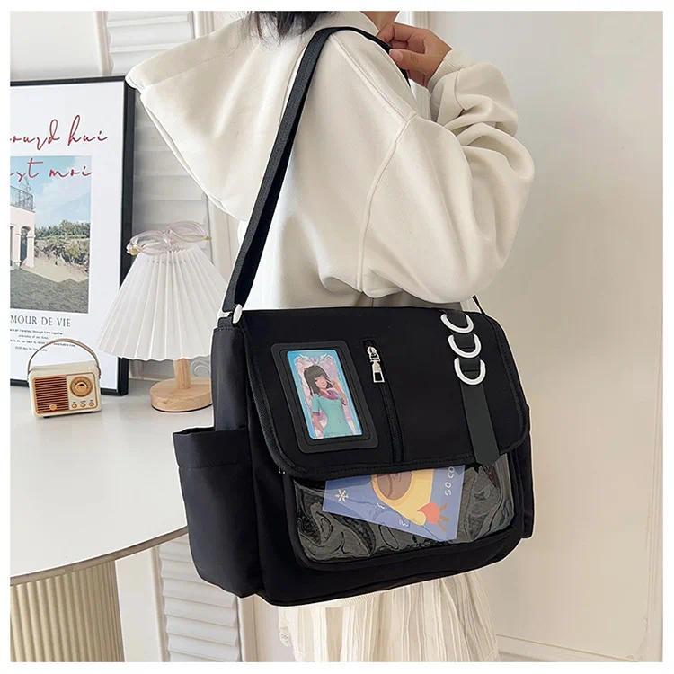 Y2K Japanese Harajuku School Bags for Girls New Transparent Itabag Shoulder Crossbody Bag DIY Badges Display Plate Ita Bag