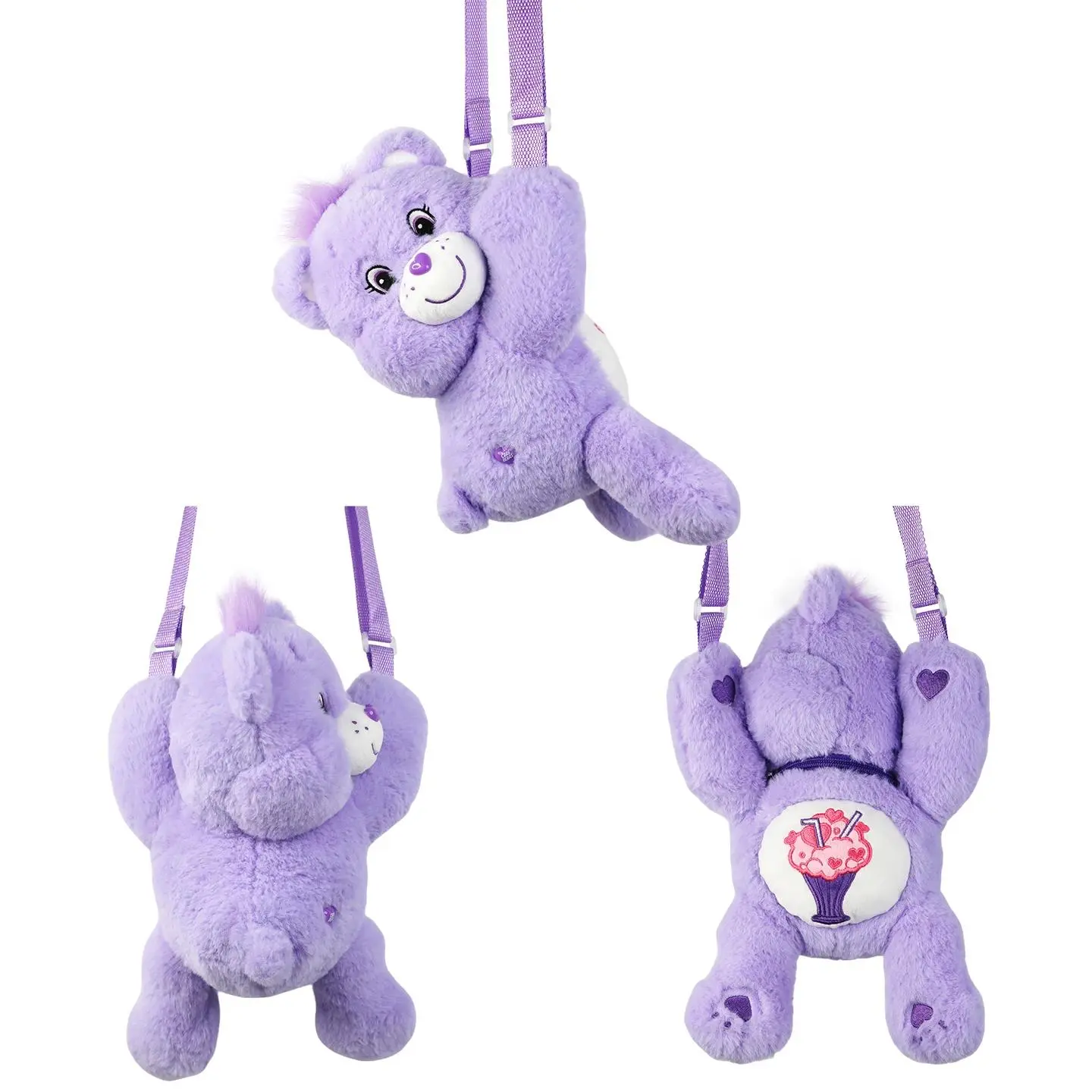 Women's Care Bears 3D Plush Crossbody Bag - 30cm Kawaii Fluffy Stuffed Animal Shoulder Purse, Travel Use, Ideal Gift