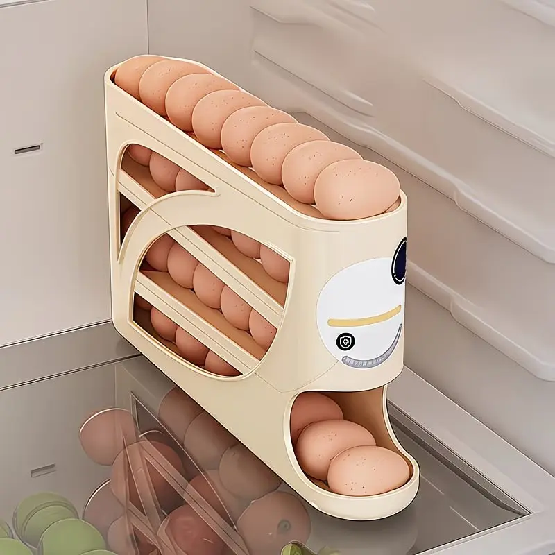 4-Tier Rolling Egg Rack, Space-Saving Egg Storage Box, Holds Up to 30 Eggs, Ideal for Kitchen and Refrigerator Use
