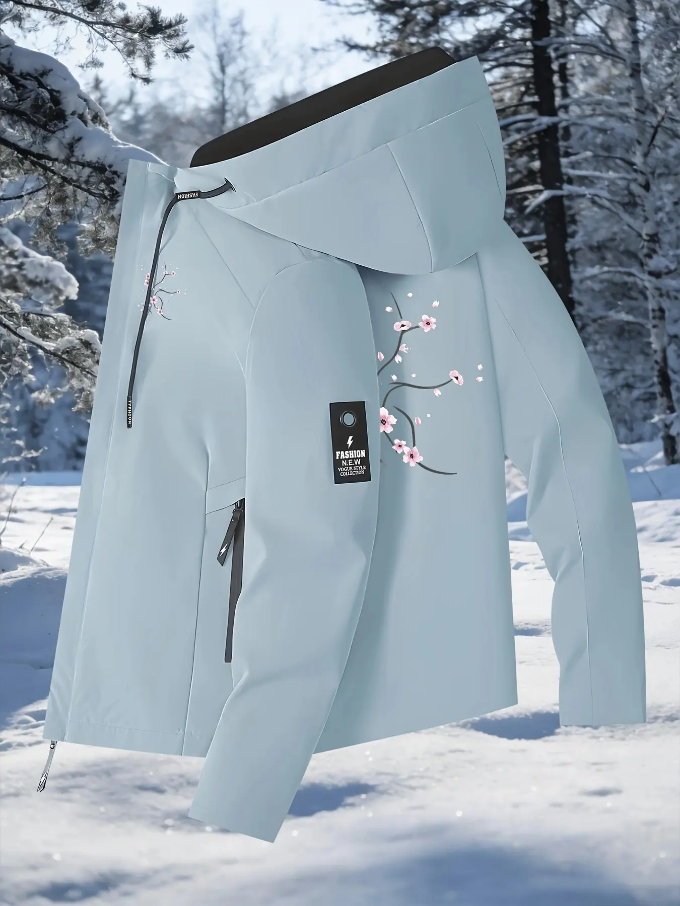 Women's Hooded Windbreaker Casual Jacket Coats Double sided Cherry Blossom Print Jacket Two Color Options Hooded Loose All Season Warm Jacket Ideal for Daily Commute Hiking Climbing Wear Skin Friendly Breathable Machine Washable Plussize