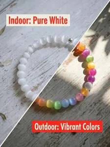 UV Light Reactive Color-Changing Macaron Beaded Bracelet, Unisex Elastic Rope Wristband, Summer Beach Dopamine Jewelry