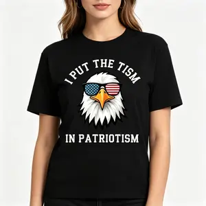 "Put The Tism In Patriotism Athletic Eagle 2026Funny Novelty Top" Graphic Unisex Tee |   All-Season Breathable Top