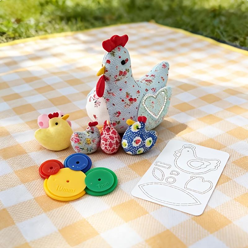 Chicken-themed Patchwork Sewing Template (with 4 tracing tools and hen family motifs) - a colorful handmade guide for quilting, handcrafting, Easter crafts, compatible with sewing machines and hand sewing
