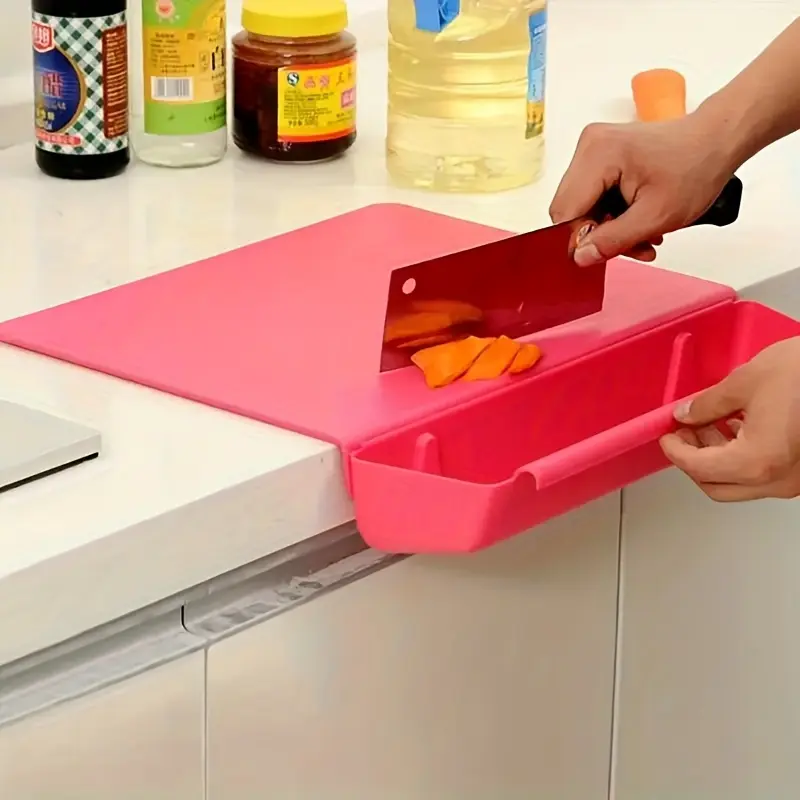 1 Pack 2 in 1 Non Slip Cutting Board, Detachable Chopping Board with Food Container, Anti Slip Vegetable Cutting Board with Juice Groove, Kitchen Cooking Prep Board with Storage Tray