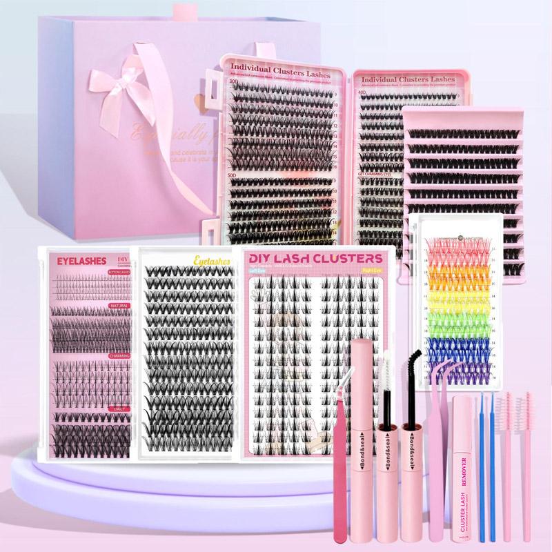 Gift Set (6 Kits /5 K) Individual Fasle Eyelashes with Lash Applicators, Three Styles Lashes, Natural, Thick & Personality Styles in One Box, Lash Applicators Including Lash Bond and Seal, Remover, Tweezers, Brush & Swabs. One Box Meet All your DIY Demand