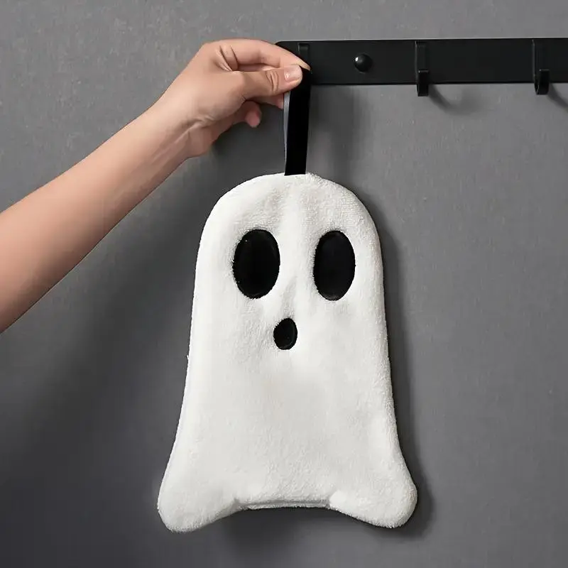 Halloween Ghost Hand Towel, Soft Absorbent Coral Fleece Finger Towel, Cute Bathroom Accessory, Perfect Halloween Gift, Home Kitchen Decor