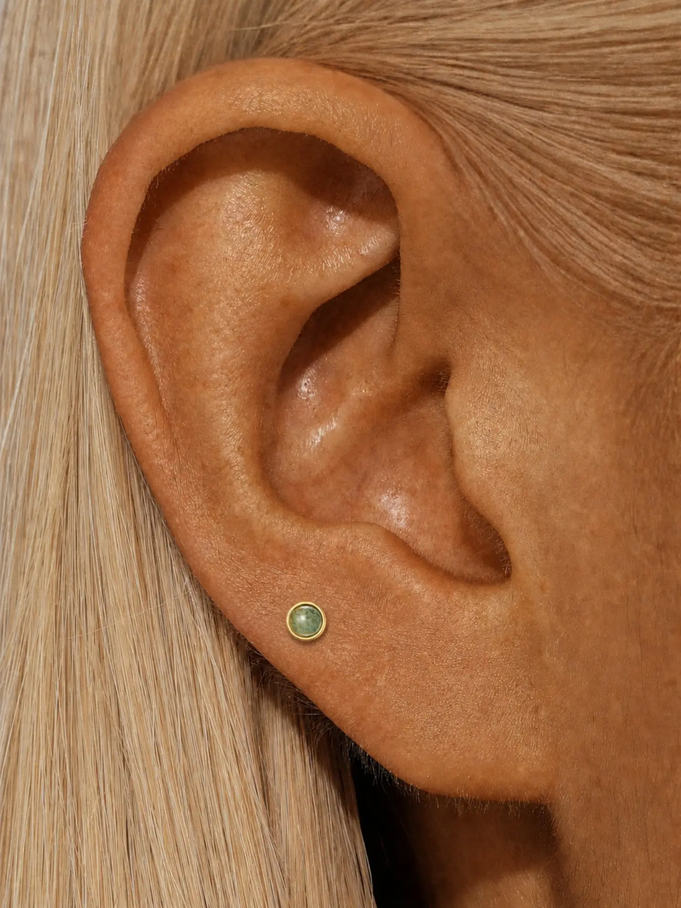 1PC 925 Sterling Silver Classic Moss Agate Flat Back Pretty Studs Earrings Hypoallergenic Cartilage Helix Tragus Lobe Piercing Jewelry Suitable For Women For Daily, Dates, Vacation, Wedding, Party, Holiday Gift