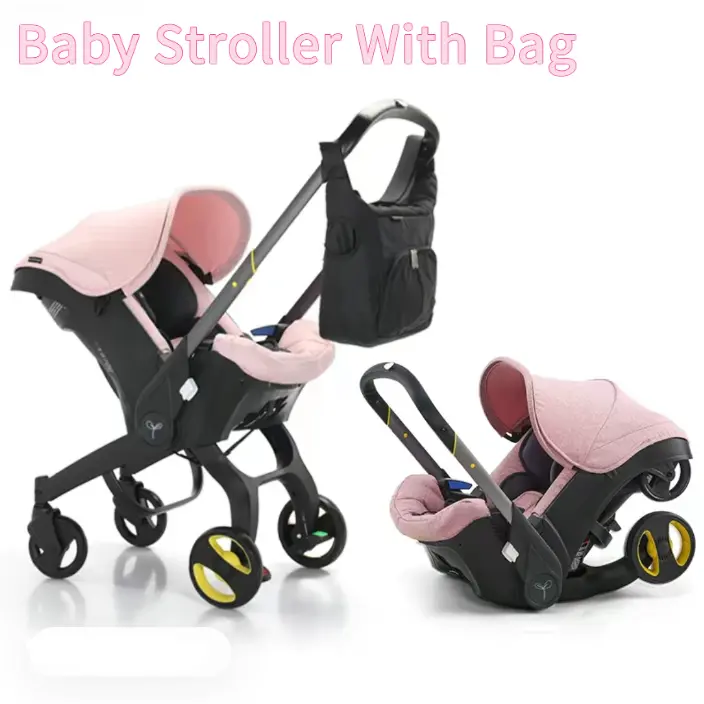 4-in-1 Convertible Infant Car Seat Stroller Combo, Multifunctional Baby Travel System with Basket & Cradle, 5-Point Safety Harness, Portable Outdoor Daily Travel Gear for Newborns