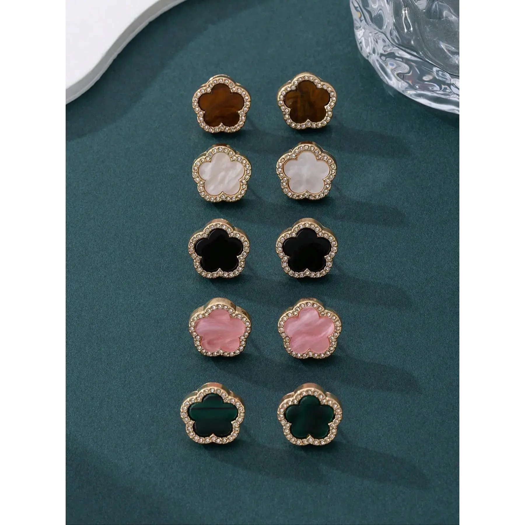 Women's Earring Set, Classic Design, Glass Inlay, Fashionable & Versatile, Lucky Clover Pattern, Elegant Jewelry Gift
