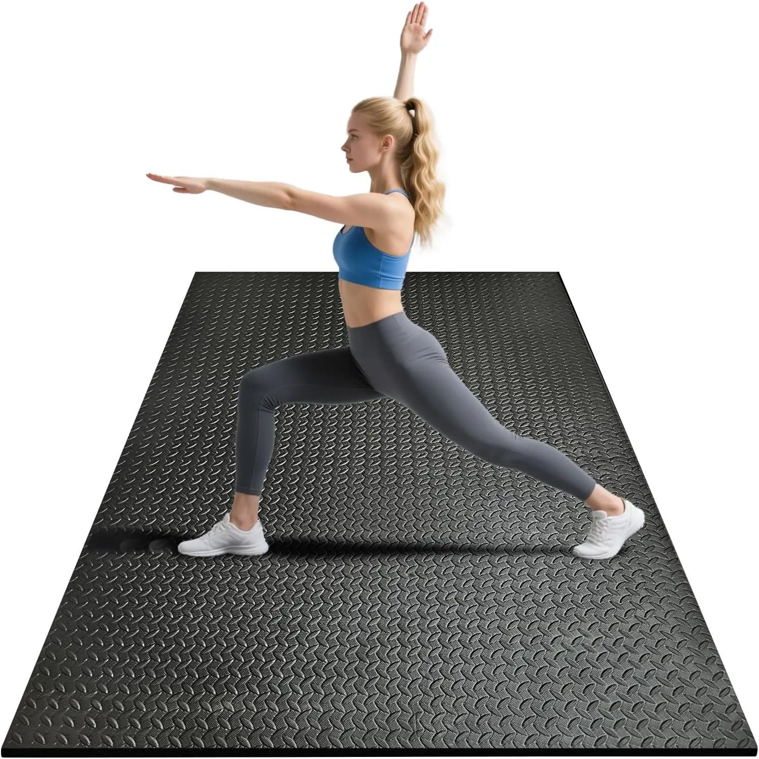 4x6ft Gym Floor Mat 10mm Thick - Large TPE/NPE Foam Workout Mat for Home Gym, Garage Floor, Yoga & Exercise - Non-Slip Eco-Friendly Fitness Mat (Black)Gift
