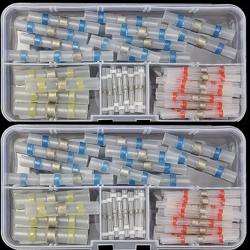 100pcs Welding Rings Thermal Fusion Pipes, Waterproof Solder Seal Electrical Connectors, Wire Cable End Cap Kit with Storage Box