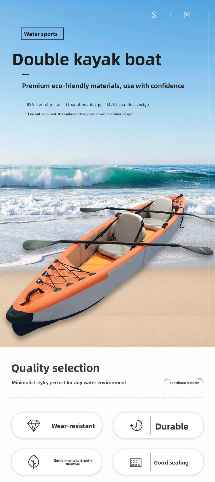 Inflatable Kayak 2 Person, Heavy Duty High Pressure Raft Boat, Portable Drift Canoe for Fishing, Camping, River & Lake