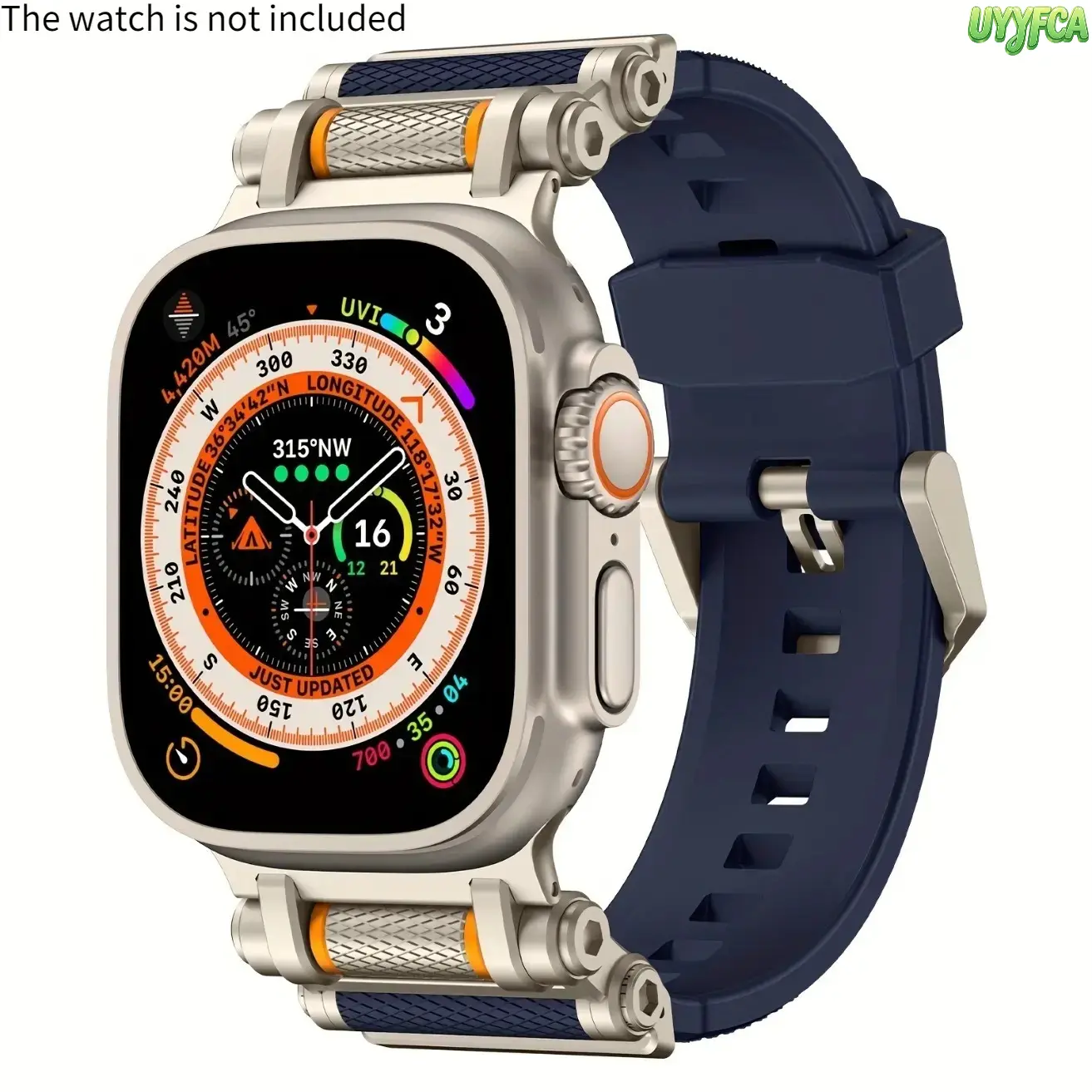 Titanium Finish Tactical Rotating Apple Watch Band With Heavy Duty Titanium Metal Connector,Non Slip Textured Sport Strap Compatible with Ultra 2 49mm Series 4-10SE(44-46mm), Sweat Resistant Outdoor Workout Replacement Strap For Men Daily Adventure