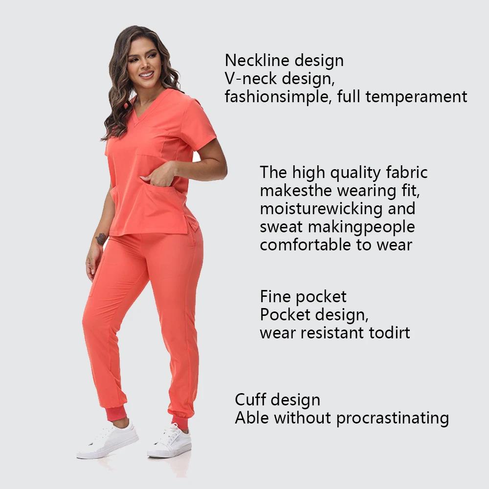 Brand New Women's Medical Scrub Suit Stretch Surgical Uniform with Pockets Top and Pants Nurse Doctor Workwear Overalls Casual Womenwear
