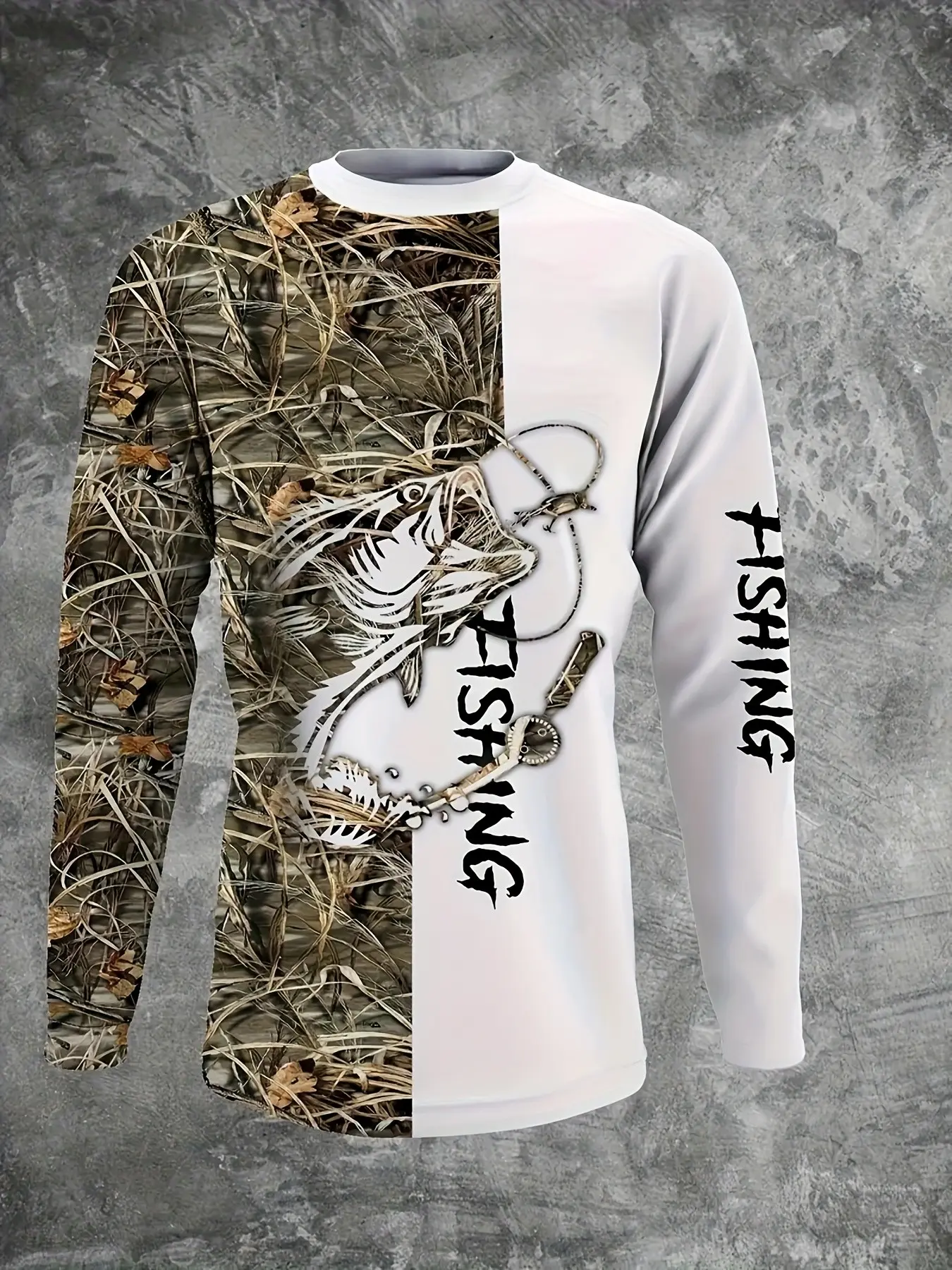 Men's Long Sleeve Fishing T-Shirt, Trendy Fish Print Outdoor Casual Top, Breathable Comfort, Multiple Colors Available