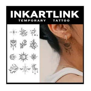 Tattoo Tech, 2 Sheets Medium Semi Permanent Tattoo, Adult Design Temporary Tattoos, Lasts 1-2 Weeks, Waterproof, Realistic Look, No Adhesive, No Reflection (Flower and Planet)