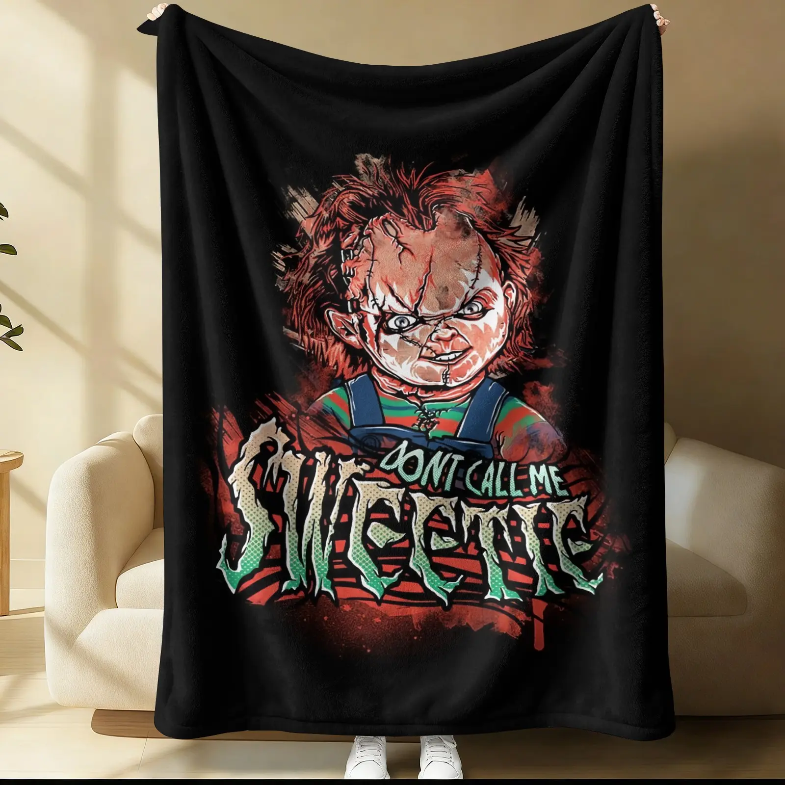 Chucky Printed Pattern Blanket, Suitable For All Seasons, Halloween Is Slightly Scary, Suitable For Beds, Sofas, Cars, Room Decorations, And Gifts, Perfect As a Gift, a Single-Sided Printed Blanket