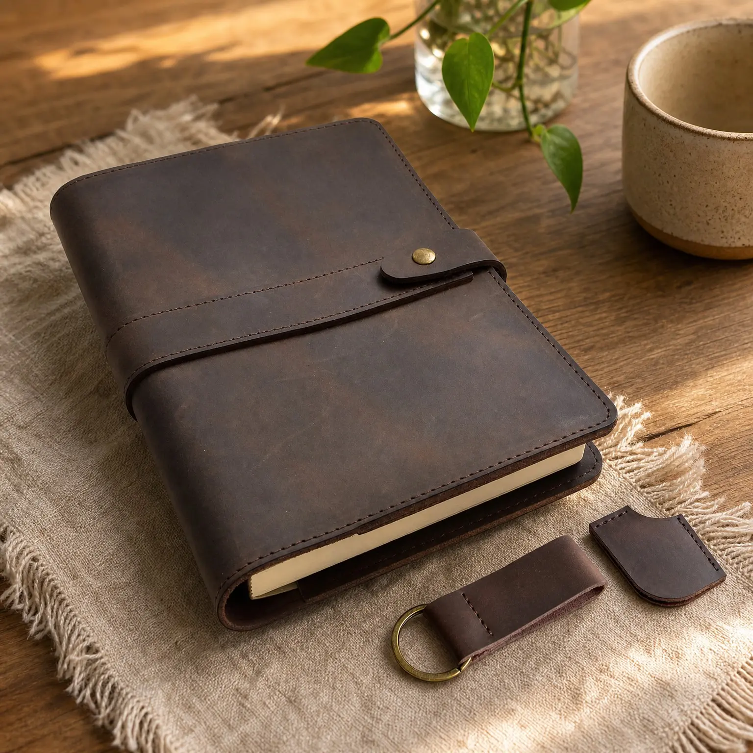 Refillable Genuine Leather Journal for Women & Men - 5x8 Notebook for Work, 200+200 Lay-Flat Pages (Lined & Blank) - A5 Brown Vintage Diary Cover - Handmade for Travel, Business and Gifts