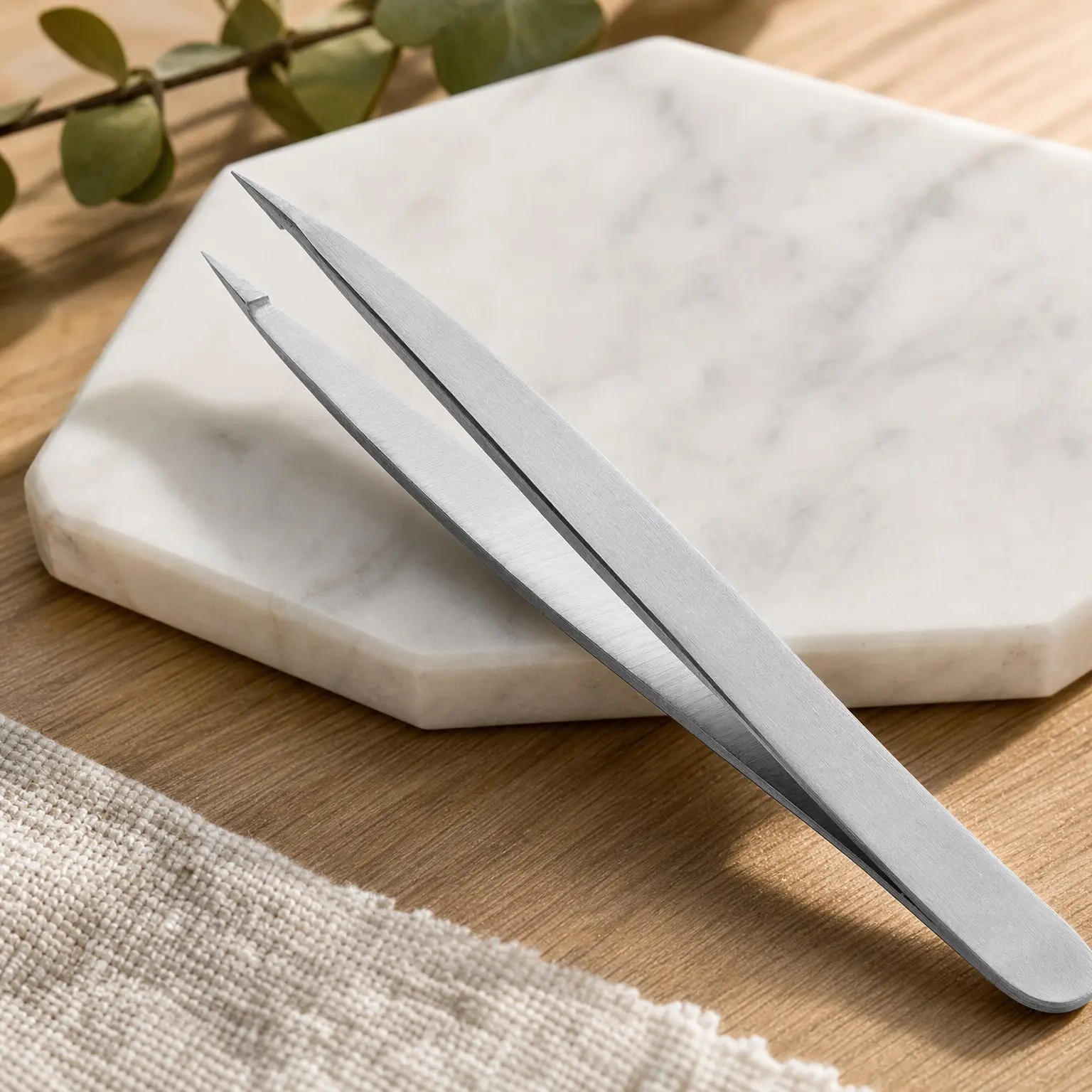 Pointed Tweezers, High Carbon Stainless Steel Needle Nose, Fine Point Precision Hair Removal, Perfectly Aligned & Hand-Filed Sharp, Silver