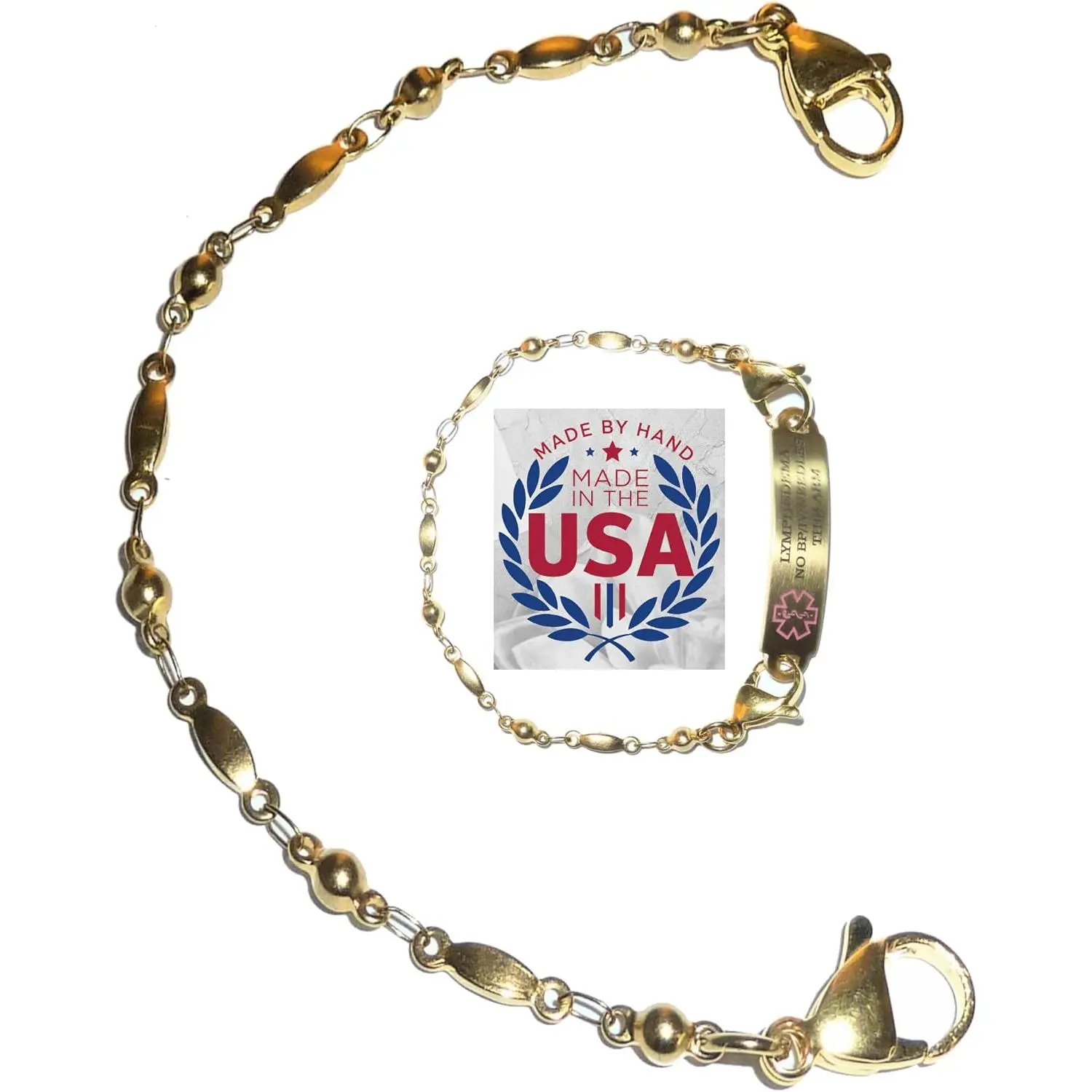 6.5 or 5.5 inch  Stainless Steel Women's  Alert ID Interchangeable  Bracelet,  vital info tag
