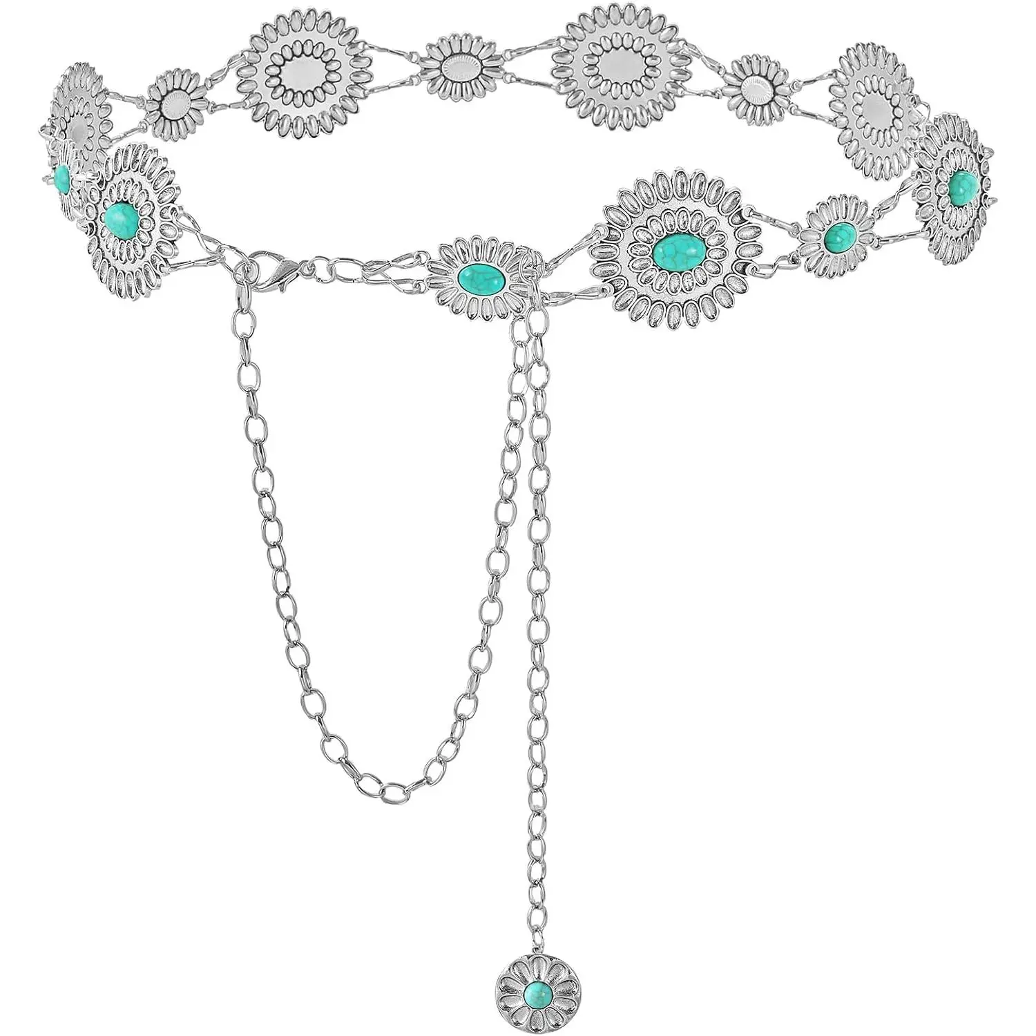 Chain Belt Rhinestone Metal Link  Bling Cowgirl Cowboy Turquoise for Dress Jeans Country Concert Outfit