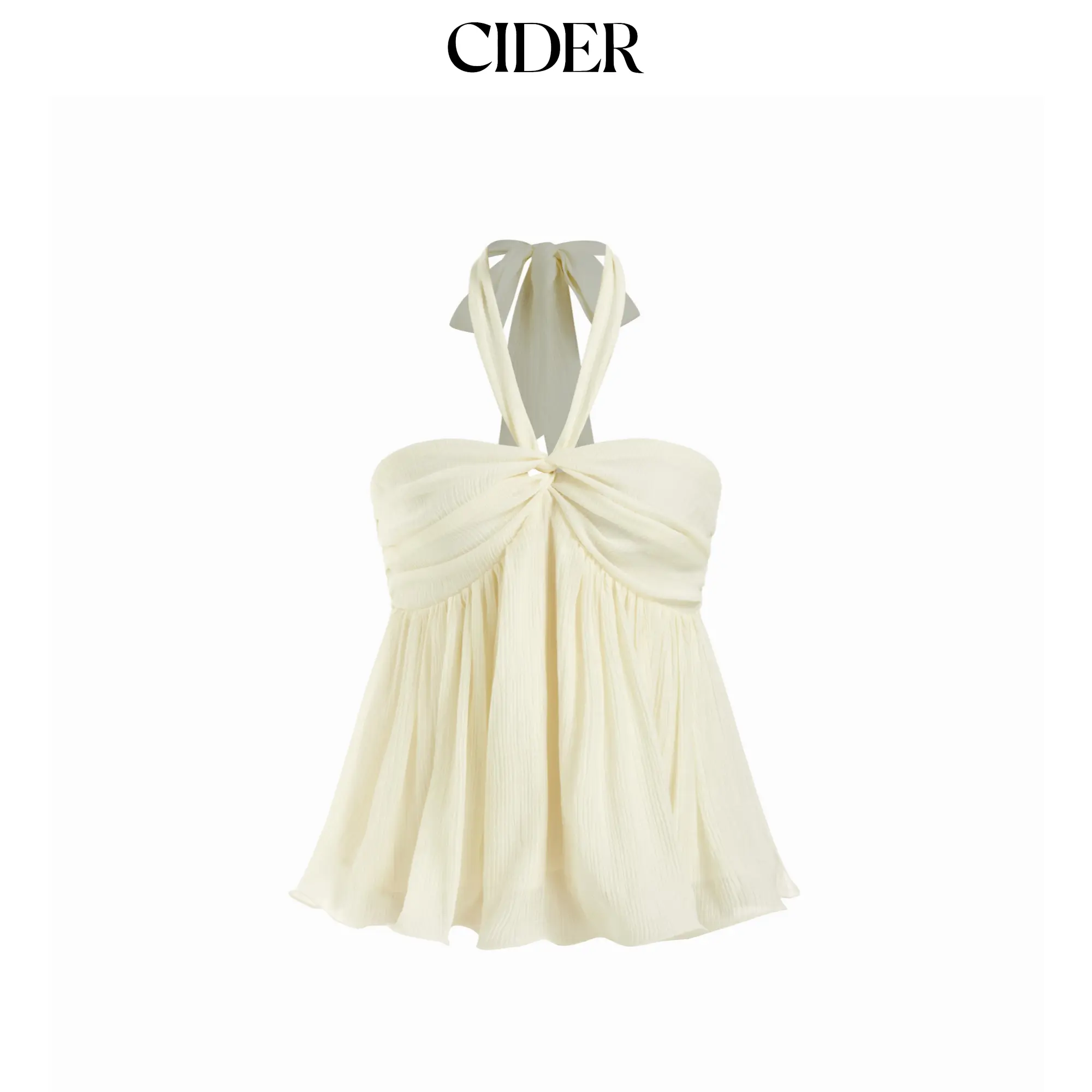 Cider Halter Neckline Ruched Twist Knotted Blouse SummerWins SummerFinds