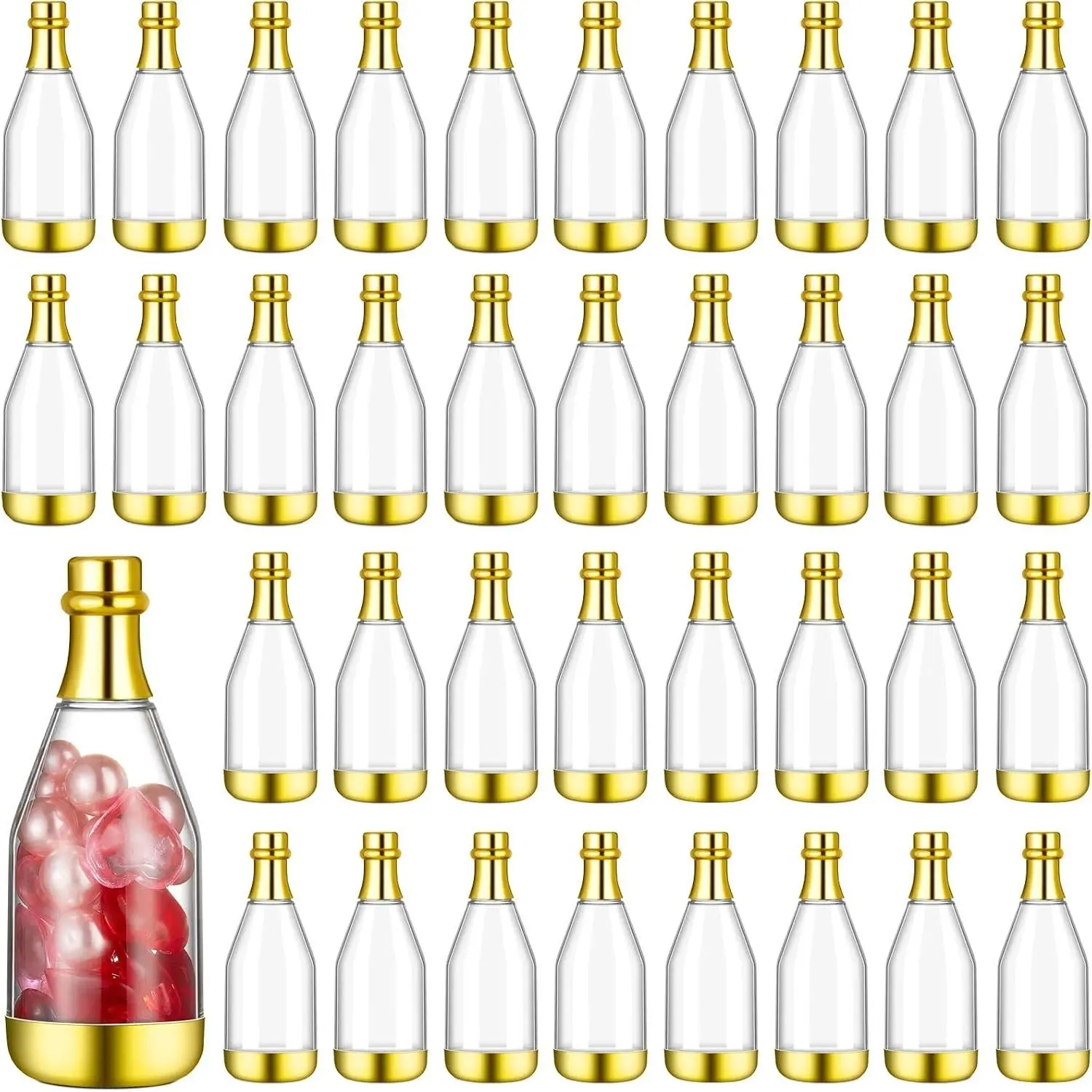 54 Pieces Champagne Candy Bottles Bridal Shower Favors Mini Bottle for Baby Shower Bulk Small Plastic Wine Alcohol Containers for Wedding Birthday Party(Gold)