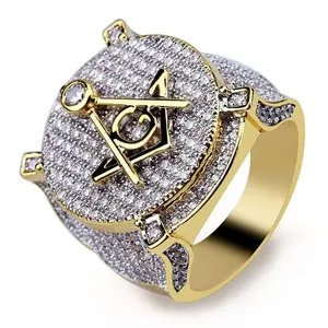 New Hot-selling Cross-border Model, European And American Vintage Freemasonry AG Ring With Full Zircon, Personalized Men's Ring