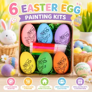 6Pcs Plastic Egg & Crayon Easter Egg Painting Craft Kit, 2026 Back to School Classroom DIY Supply, Versatile Holiday Gift for Mother’s Day, Wedding Season, Independence Day, Halloween, Christmas, Family Handcraft & Party Decoration
