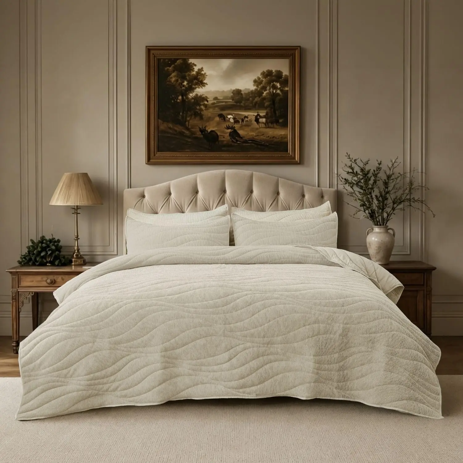 Crinkle Textured  Quilt Set with Shams, - Luxury Modern Bedding,Easy Care Comforter,Ultra-Soft,Lightweight & Breathable, ,  White