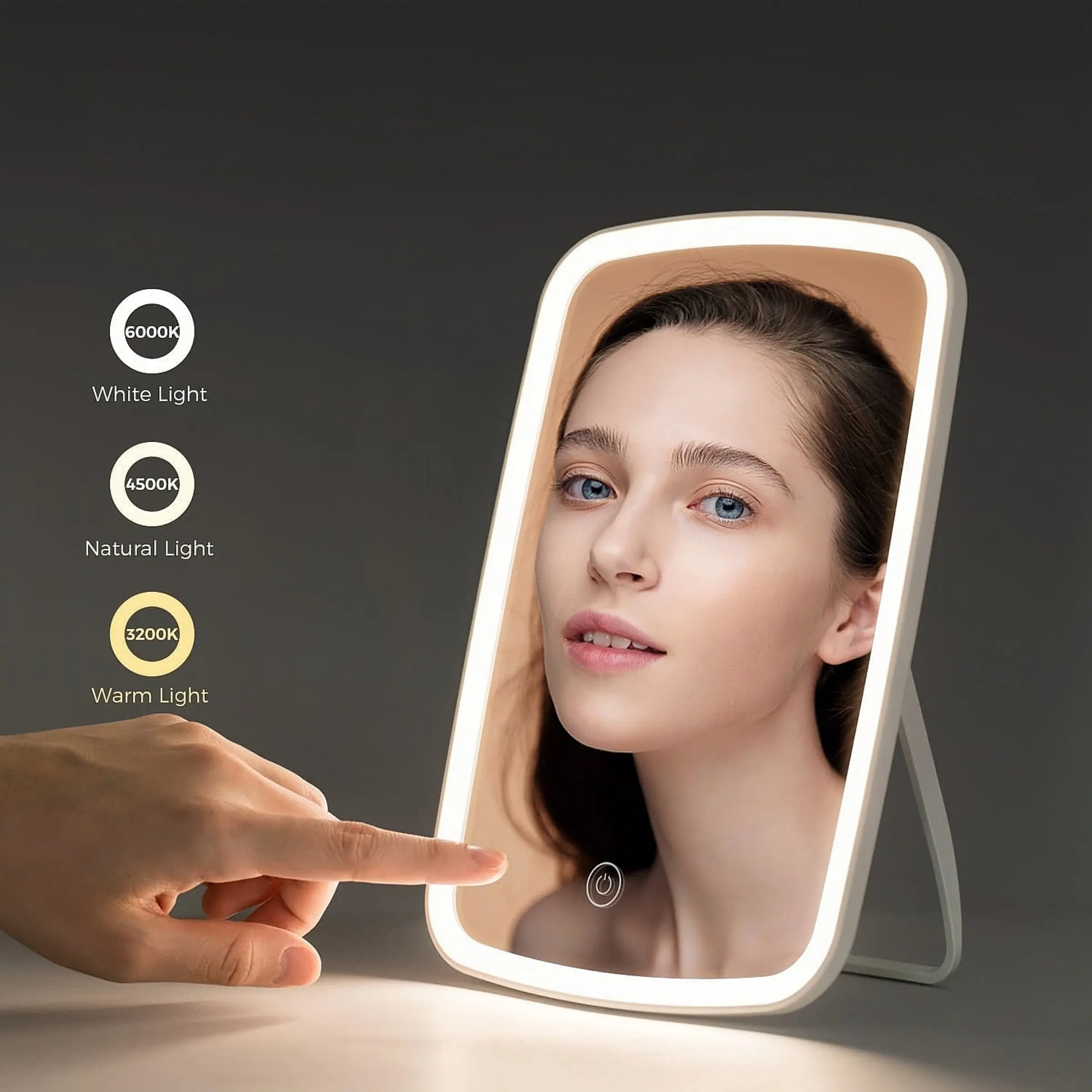 Smart Touch Control Makeup Mirror, Abs Material HD Makeup Mirror, LED Makeup Mirror with Touch Sensor, USB Rechargeable, 3 Lighting Modes, Portable Desktop Mirror