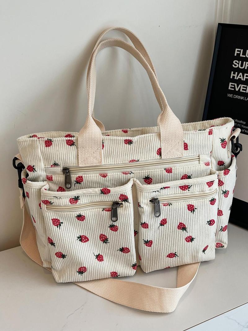 Women's Strawberry Pattern Tote Bag, Large Capacity Shoulder Bag for Daily Used, Casual Shopping Bag, Casual Trendy Versatile High-quality Daily Commuting Bag, Girl Fashionable Bag