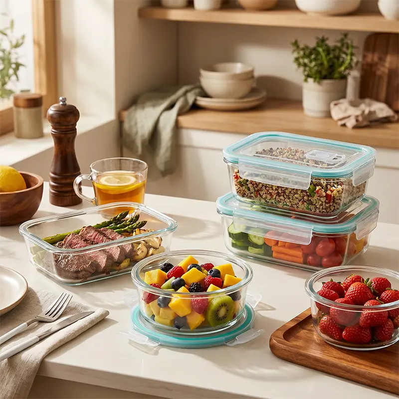 3PCS Borosilicate Glass Lunch Box Set, Divided Compartments, Microwave Safe, Leakproof Seal, Large Capacity Portable Food Container, Ideal for Office Workers & Gift Giving