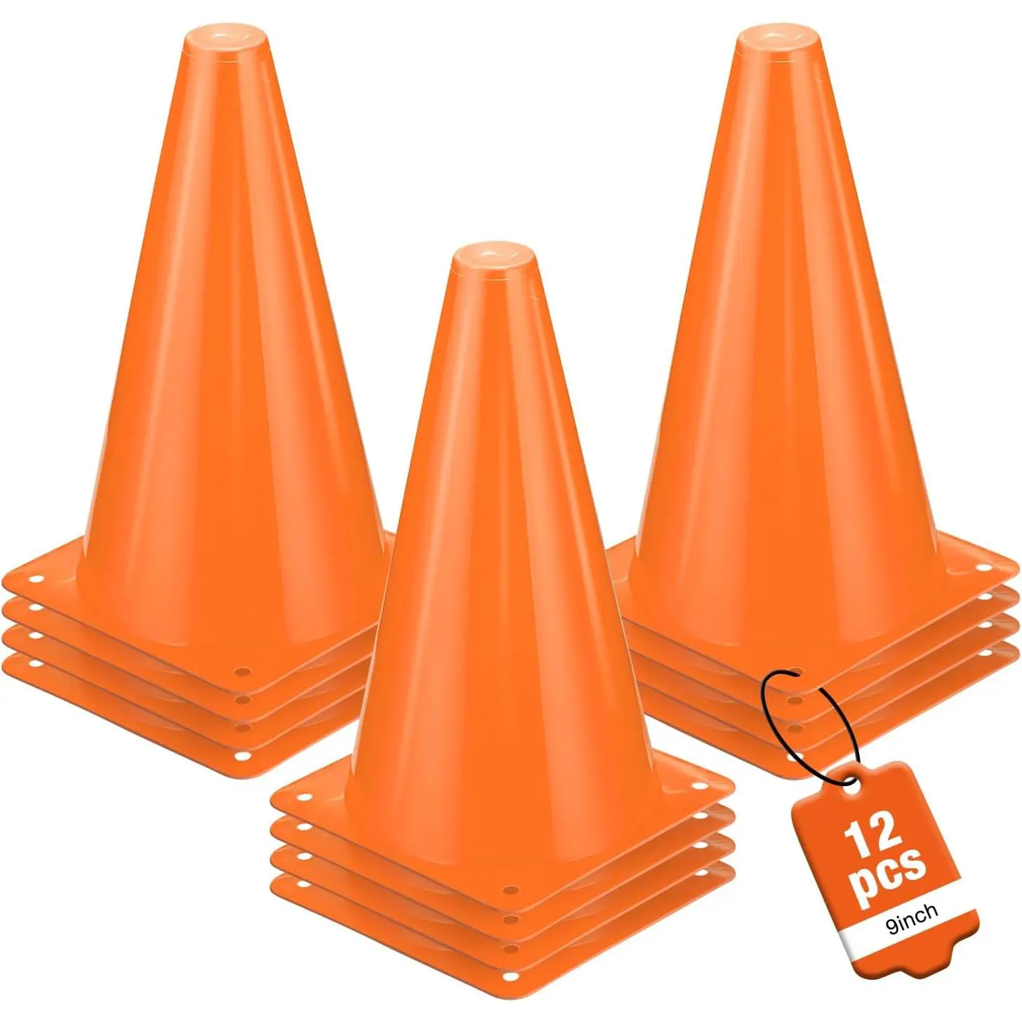 12pcs Cones 9 Inch Soccer Cones and Plastic Traffic Cones, Durable Cones for Sports Training, Ideal for Soccer, Basketball, Football, Skating, and Agility Drills Practice